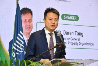Director General of the World Intellectual Property Organization (WIPO), Daren Tang, addresses the closing reception for his recent official visit to Jamaica at The Jamaica Pegasus hotel in New Kingston.