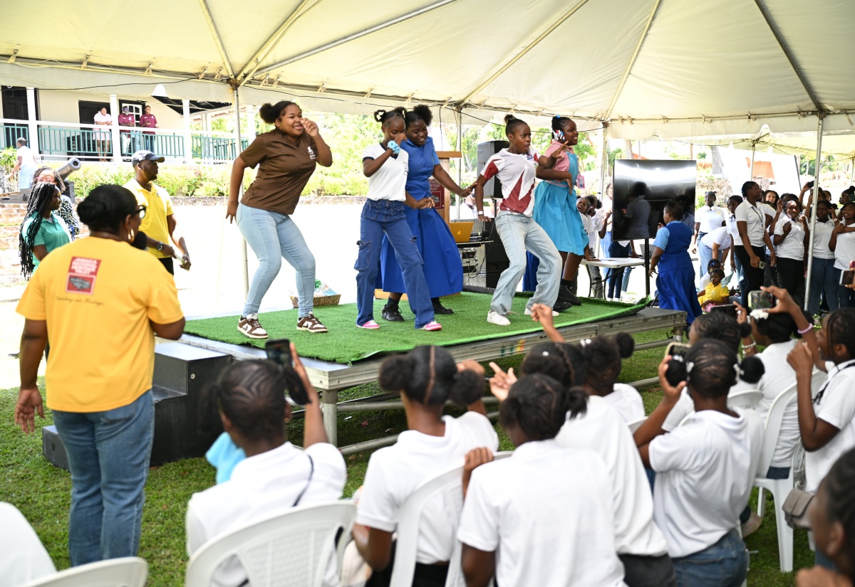 Students participate in a school dance off during Taíno Day 2026 held at Seville Heritage Park in St. Ann, on May 5.