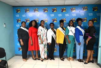 Contestants in the 2026 Miss Hanover Festival Queen Competition paid a courtesy call at the Jamaica Information Service (JIS) Montego Bay Regional Office on May 21 as part of their grooming and training activities ahead of the coronation show on June 6, at the Ruseas High School quadrangle in Lucea. They are joined by JIS Acting Regional Manager, Nickieta Sterling (second left) and Parish Manager for the Hanover office of the Jamaica Cultural Development Commission, Shiyan Williams (right).  The contestants are (from left) Miss Energy Pool and Spa Services, 18-year-old Destinya Locke; Miss Cousin's Cove Adventure Park Limited, 19-Year-Old Nolecia Guthrie;  Miss JDA Shipping, 20-Year-Old Danielle Colley; Miss Superstars Youth Club, 28-year-old Tifelia Thompson; Miss Filco Gas & Oil, 19-year-old Derisha Thompson; and Miss Top Shipping, 27-year-old Tracey-Ann Lewis.