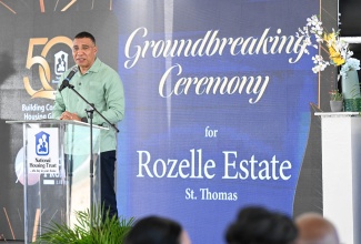 Prime Minister, Dr. the Most Hon. Andrew Holness, delivers the keynote address during the groundbreaking ceremony for the Rozelle Estate development in St. Thomas on May 8.
