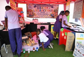 Students of Airy Castle Primary School in St. Thomas participate in activities at their display booth during the inaugural staging of the Quality Education Circle (QEC) 17 Literacy Fair in the parish on Tuesday (May 19).