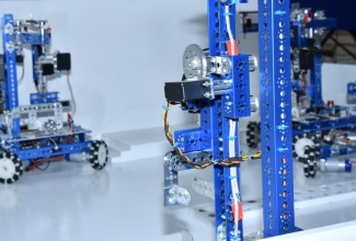A robotics display at the WorldSkills Autonomous Mobile Robotics Invitational Training Camp at the Cardiff Hotel and Spa in St. Ann in January 2024.
