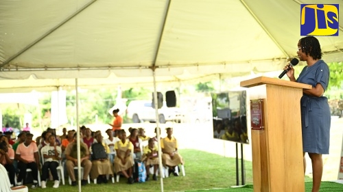 Director of Estate Management and Business Development, Brendalyn Henry (right), addresses the Taíno Day 2026 activity held at Seville Heritage Park in St. Ann on May 5.