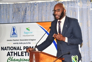 President of the Jamaica Teachers’ Association (JTA), Mark Malabver, delivers remarks during the launch of the 2026 Jamaica Teachers’ Association (JTA)/Sagicor National Athletics Championships on Tuesday (May 12) at the WBC Ben Hawthorne Conference Room in Kingston.

