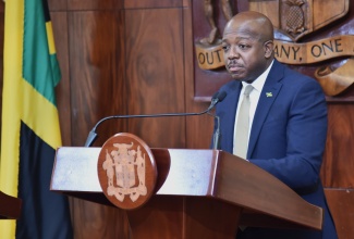 Minister of Labour and Social Security, Hon. Pearnel Charles Jr., addresses Wednesday’s (May 27) Post Cabinet Press Briefing at Jamaica House.
