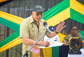 Prime Minister, Dr. the Most Hon. Andrew Holness, addresses the opening ceremony for the National Labour Day activities at the Lewis Town Early Childhood Institution (ECI) in Brompton, St. Elizabeth, on Monday (May 25).