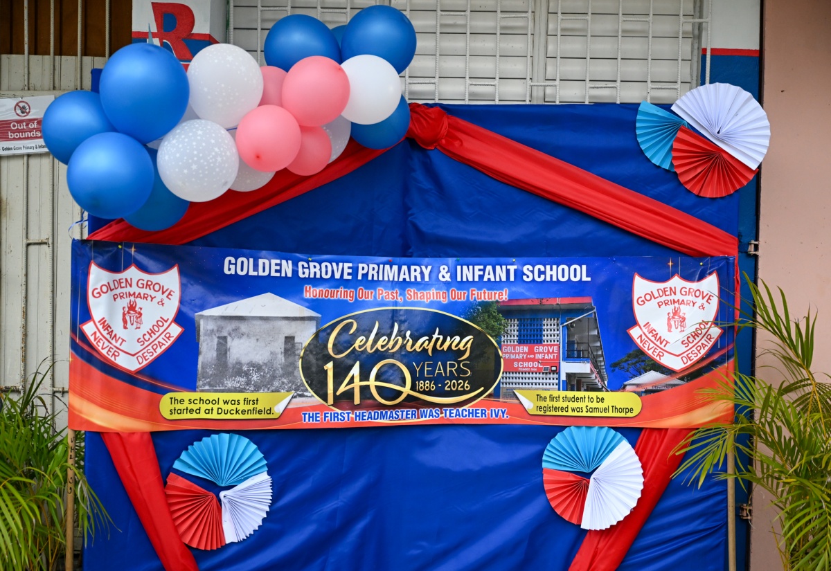 A poster highlighting the 140th anniversary of Golden Grove Primary and Infant School in St. Thomas. The school held a commemorative event on May 5, which coincided with Read Across Jamaica Day.
