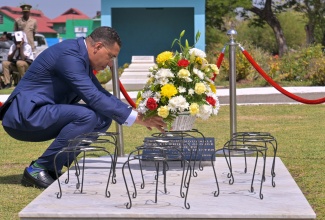 Prime Minister, Dr. the Most Hon. Andrew Holness, lays a wreath to mark the 96th anniversary of the birth of the late former Prime Minister, the Most Hon. Edward Seaga. Mr. Seaga’s life and legacy were commemorated during a ceremony at National Heroes Park in Kingston on Thursday (May 28).
