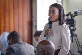 Deputy Chief Public Health Inspector for St. Catherine, Denese Douglas, addresses the monthly meeting of the St. Catherine Municipal Corporation on Thursday (May 14) in Spanish Town.
