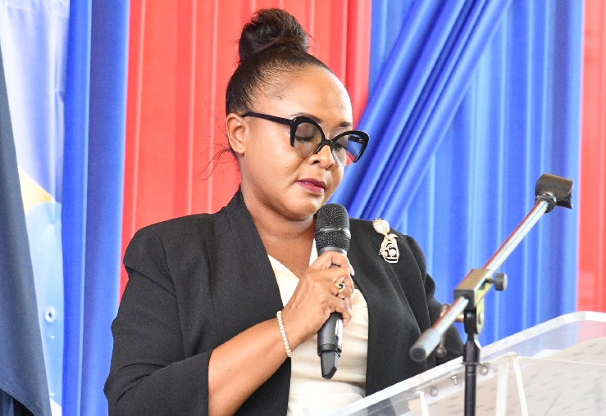 Parish Court Judge Kaysha Grant Pryce addresses the graduation ceremony for the 91st Cohort of the Staff and Junior Command Course at the National Police College of Jamaica (NPCJ)  in Twickenham Park, St. Catherine on Friday (May 22).