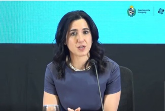 Regional Director of the United Nations Development Programme (UNDP) for Latin America and the Caribbean, Michelle Muschett, addresses the launch of the Regional Report on Democracy and Development 2026, in Uruguay on Monday (May 11).