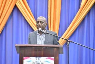 Executive Director of the National Solid Waste Management Authority (NSWMA), Audley Gordon, gives remarks during the agency