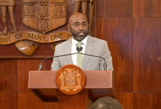 Minister without Portfolio in the Office of the Prime Minister with responsibility for Science, Technology and Special Projects. Dr. the Hon. Andrew Wheatley, addresses Wednesday’s (June 3) Post-Cabinet Press Briefing at Jamaica House.
