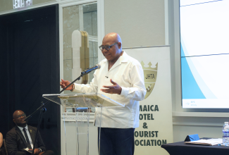Tourism Minister, Hon. Edmund Bartlett, addresses the Jamaica Hotel and Tourist Association's (JHTA) 65th Tourism Forum and Annual General Meeting on Saturday (June 27), at Sandals Dunn's River in St. Ann.