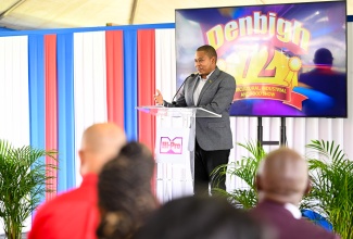 Minister of Agriculture, Fisheries and Mining, Hon. Floyd Green, delivers remarks during the official launch of the 72nd  staging of the Denbigh Agricultural, Industrial and Food Show, held at Hi-Pro in White Marl, St. Catherine, on Thursday (June 18). Denbigh 2026 will be held from July 31 to August 2 at the Denbigh Showground in May Pen, Clarendon, under the theme 'Growing Forward: Cultivating a Path to a Better Jamaica'.