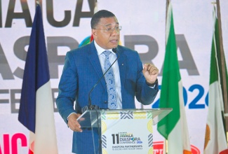 Prime Minister, Dr. the Most Hon. Andrew Holness, delivers the keynote address during the Ceremonial Opening of the 11th Biennial Jamaica Diaspora Conference at the Montego Bay Convention Centre in St. James on Tuesday (June 16).