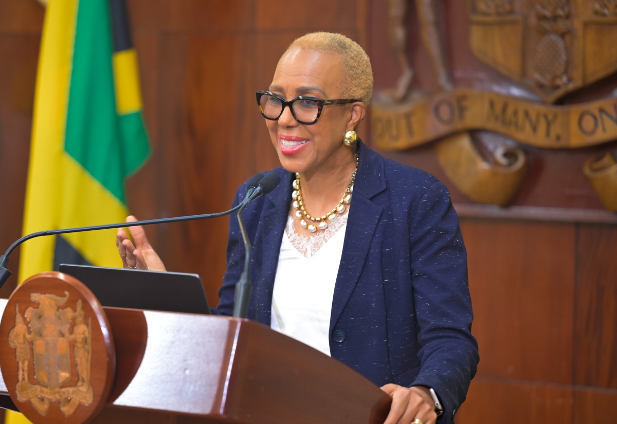 Minister of Finance and the Public Service, Hon. Fayval Williams, addressing Wednesday’s (June 10) Post Cabinet Press Briefing at Jamaica House.