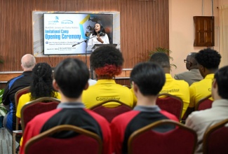 Managing Director of the HEART/NSTA Trust and Chief Executive Officer of WorldSkills Jamaica, Dr. Taneisha Ingleton, addresses Monday’s (June 8) opening ceremony for the WorldSkills Jamaica Invitational Training Camp, held at Cardiff Hotel & Spa in Runaway Bay, St. Ann.
