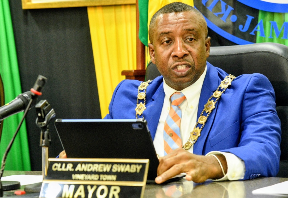 Mayor of Kingston, Councillor Andrew Swaby, addresses the Kingston and St. Andrew Municipal Corporation’s (KSAMC) monthly meeting on Tuesday (June 9) . The meeting was held at the Corporation
