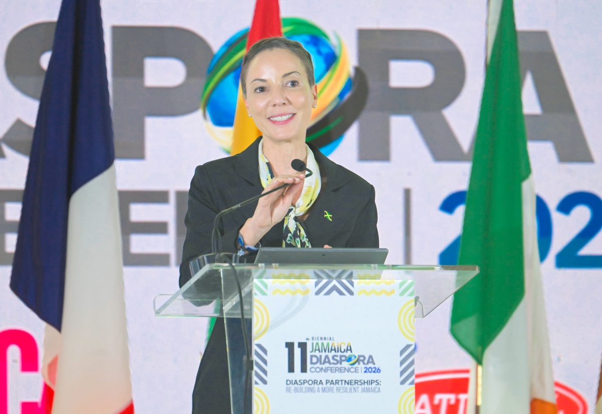 Minister of Foreign Affairs and Foreign Trade, Senator the Hon. Kamina Johnson Smith, addresses the ceremonial opening of the 11th Biennial Jamaica Diaspora Conference at the Montego Bay Convention Centre in St. James, on Tuesday (June 16).
