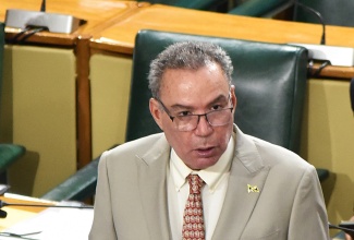 Minister of Energy, Transport and Telecommunications, Hon. Daryl Vaz, addresses the House of Representatives on Tuesday (June 9).
