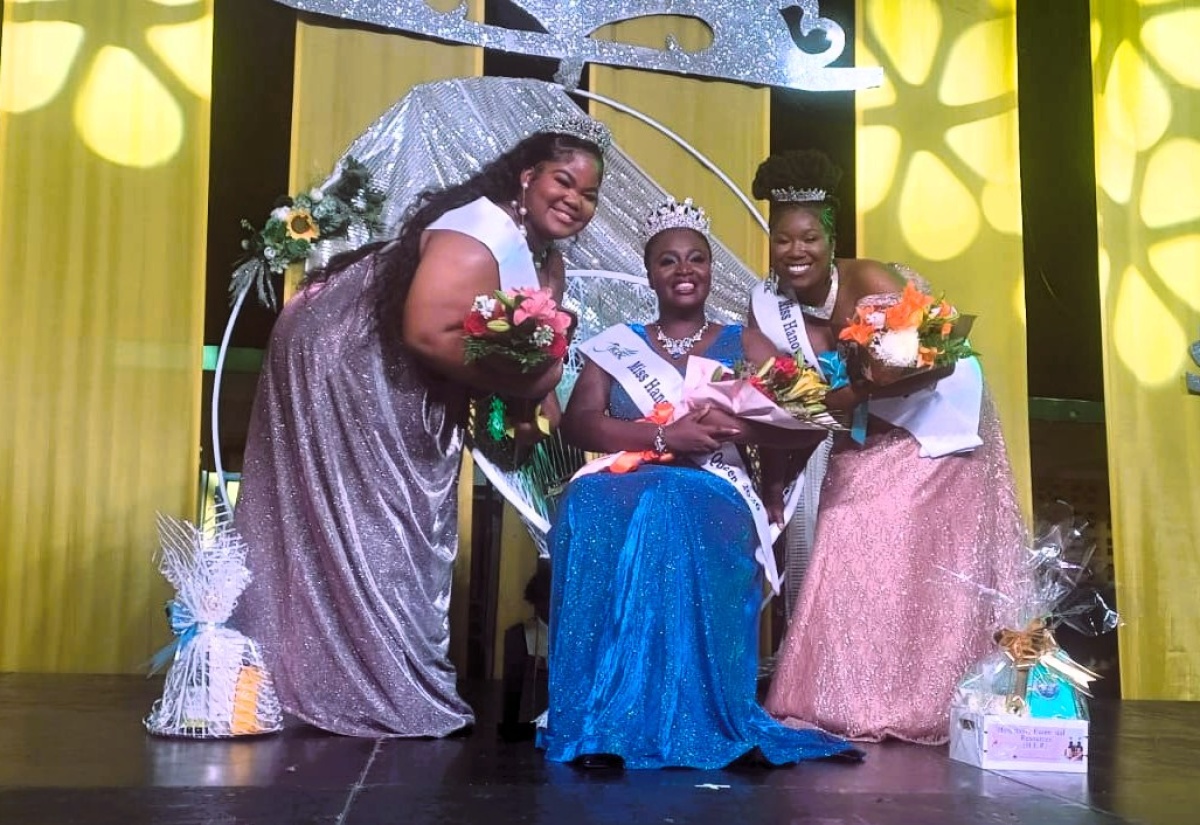 Newly crowned Miss Hanover Festival Queen 2026, Tracey -Ann Lewis (centre), is flanked by first runner up, Destinya Locke (left), and second runner up, Tifelia Thompson, following her coronation at the Rusea