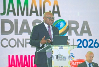 Minister of Tourism, Hon. Edmund Bartlett, speaks at the 11th Biennial Diaspora Conference at the Montego Bay Convention Centre in St. James, on June 16.

