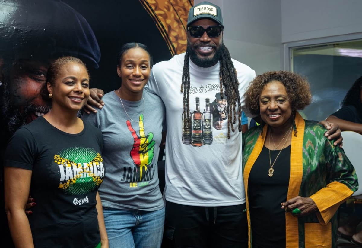 Minister of Culture, Gender, Entertainment and Sport, Hon. Olivia Grange (right), is pictured with (from left): Member of Parliament for St James West Central, Marlene Malahoo Forte; State Minister in the Ministry of Education, Skills, Youth and Information, Hon. Rhoda Moy Crawford and Cricket Legend, Christopher 