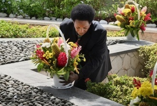 Grandson of National Hero, the Right Excellent Marcus Mosiah Garvey, Colin Garvey, lays flowers in commemoration of his grandfather’s 139th anniversary of birth on Monday (August 17) at National Heroes Park in Kingston.

