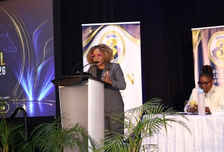 Minister of Education, Skills, Youth and Information,  Senator Dr. the Hon. Dana Morris Dixon, addresses the Region Three Back-to-School Leadership Summit, held at Ocean Coral Spring Resort in  Trelawny, on  August 11.

