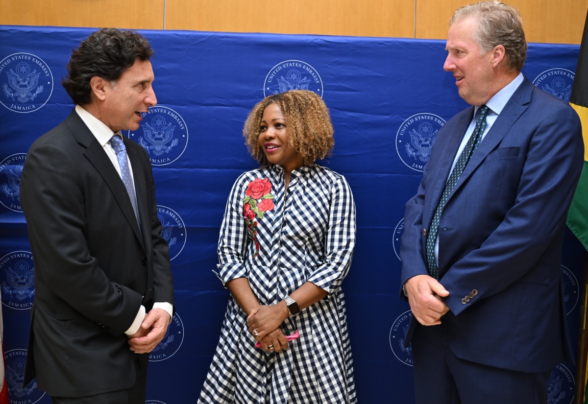 Minister of Education, Skills, Youth and Information, Dr. the Hon. Dana Morris Dixon (second left), in conversation with Regional Representative for Latin America and the Caribbean at the Hague Conference on Private International Law (HCCH), Ignacio Goicoechea (left), and Chargé d'Affaires at the United States Embassy in Kingston, Scott Renner. The occasion was the opening ceremony for the Plenary Session on the Hague Convention on Protection of Children and Co-operation in Respect of Intercountry Adoption, held on September 10 at the Embassy.
