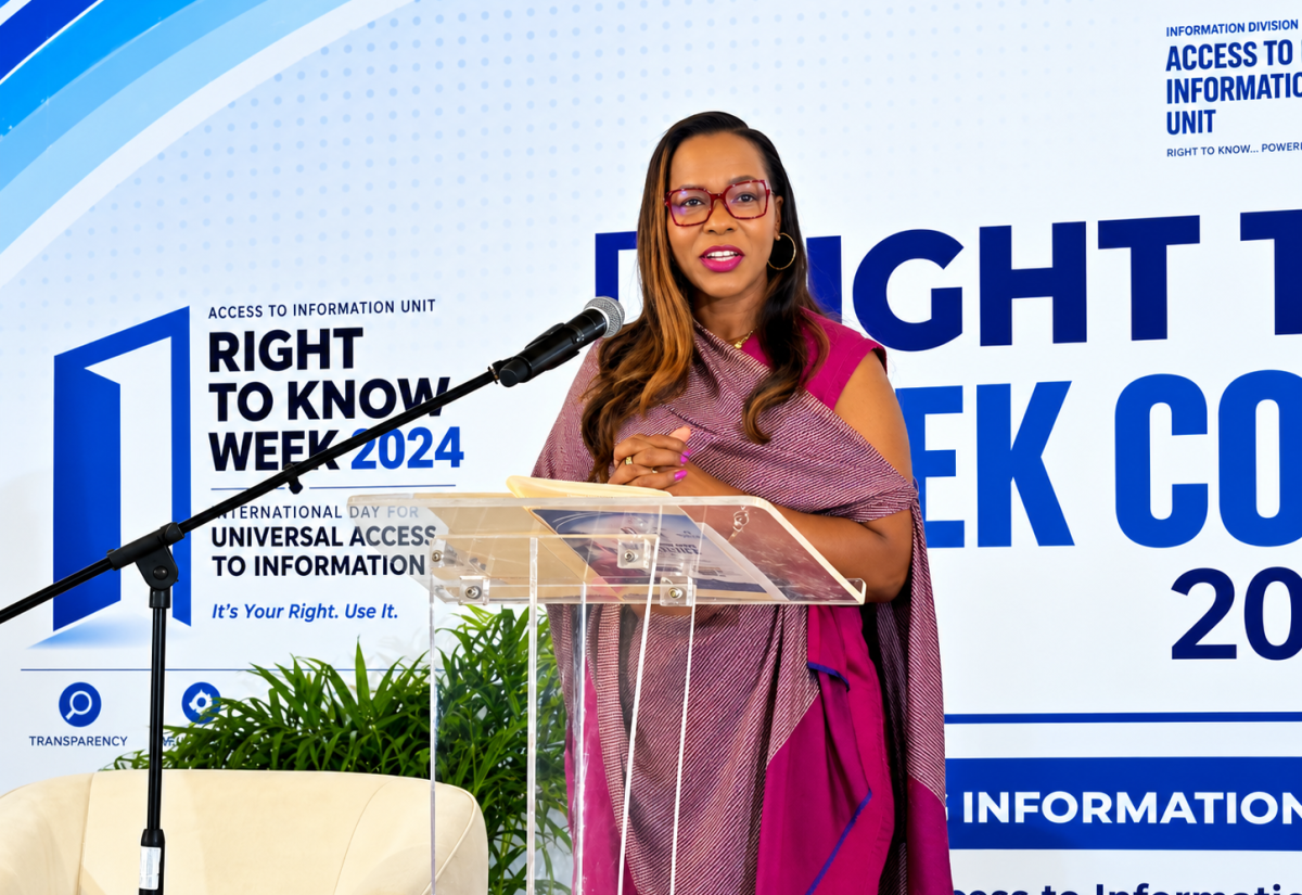 Permanent Secretary, Ministry of Education, Skills, Youth and Information, Dr. Kasan Troupe, during her address at AC Hotel, Kingston, on Monday (September 28), at the Right to Know Conference 2026, which is being celebrated during Right to Know Week 2026.
