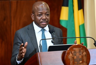 Minister of Labour and Social Security,  Hon. Pearnel Charles Jr., speaks at  Wednesday’s (September 23) post-Cabinet press briefing at Jamaica House.
