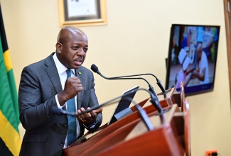 Minister of Labour and Social Security, Hon. Pearnel Charles Jr., addresses Wednesday’s (September 23) post-Cabinet press briefing at Jamaica House.
