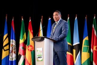 Prime Minister, Dr. the Most Hon. Andrew Holness, delivers the keynote address at the opening of the 20th Caribbean Week of Agriculture (CWA), at the Ocean Coral Spring Resort in Trelawny on Sunday (September 27). The six-day event, which runs until October 2, is being held under the theme ‘The New FACE of Caribbean Food Systems’.
