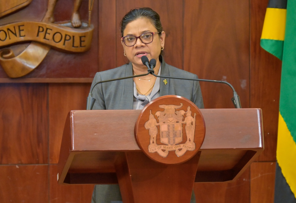 Chief Medical Officer (CMO), Dr. Jacquiline Bisasor-McKenzie, addresses a recent Post-Cabinet Press Briefing at Jamaica House in St. Andrew.
