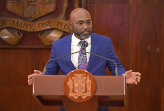 Minister without Portfolio in the Office of the Prime Minister with responsibility for Science, Technology and Special Projects, Dr. the Hon. Andrew Wheatley, addressing today’s (September 30) post-Cabinet press briefing at Jamaica House in St. Andrew.
