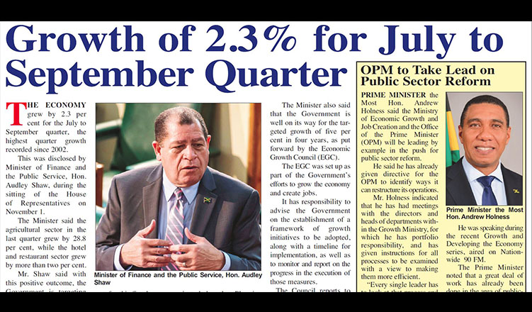 Growth of 2.3% for July to September Quarter 