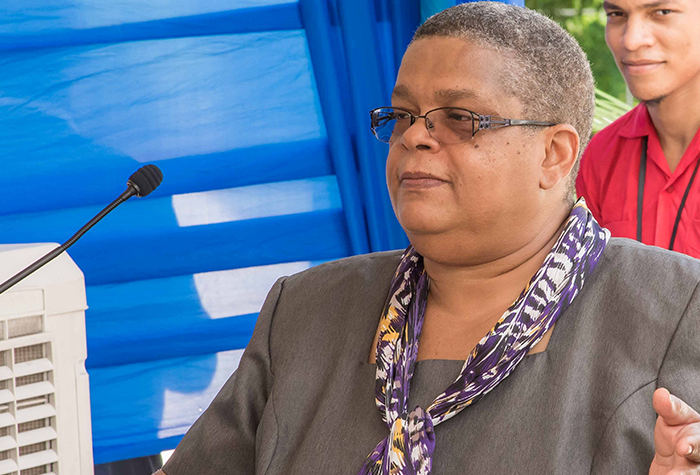 Permanent Secretary in the Ministry of Justice, Carol Palmer, addresses the official opening of the St. Ann Parish Justice Centre in St. Ann