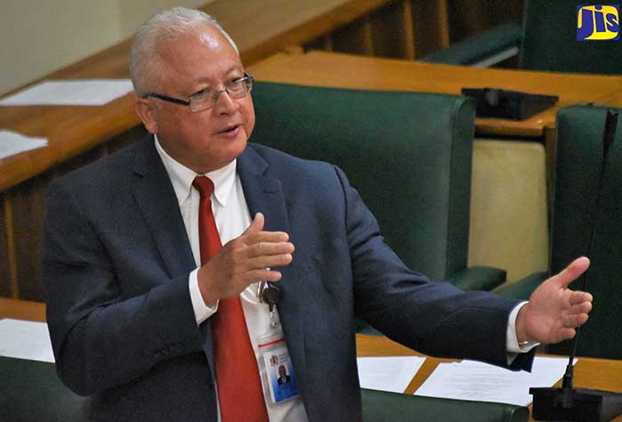 Minister of Justice, Hon. Delroy Chuck, addresses the House of Representatives today (April 3).