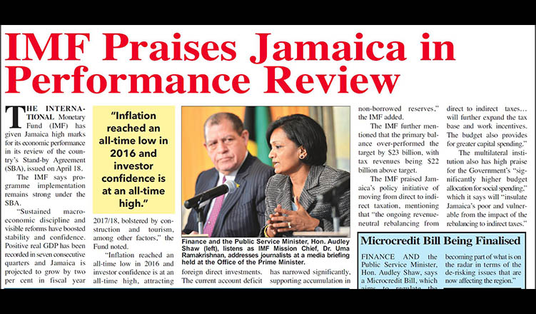 IMF Praises Jamaica in Performance Review