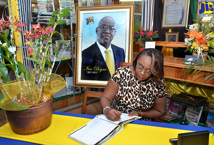 Most Hon. Juliet Holness Signs JIS Condolence Book for the Late Ian Boyne