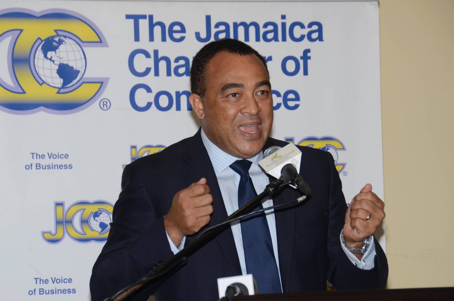 Minister of Health, Dr. the Hon. Christopher Tufton,  addresses  a ‘Meet the Minister’ luncheon forum with members of the pharmaceutical industry, hosted by the Jamaica Chamber of Commerce (JCC) on  April 19, at the Knutsford Court Hotel in Kingston.