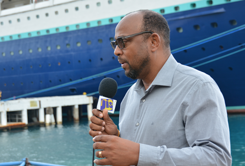 Chairman of Jamaica National Cruise Council and Mayor of St. Ann’s Bay, Michael Belnavis, fielding questions at the Reynolds’ Cruise Pier in Ocho Rios.