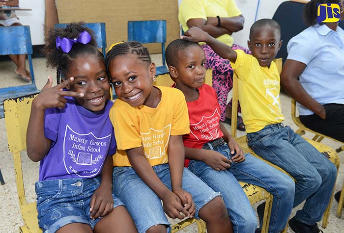 Students at the Majesty Gardens Infant School in Kingston during the official hand over of renovated bathrooms to the institution by National Commercial Bank Foundation on Wednesday, January 18. The Foundation gave over $457,050 for the project. 