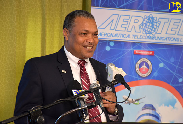 President and Chief Executive Officer (CEO) of the Airports Authority of Jamaica and Norman Manley International Airport (NMIA) Airports Ltd, Audley Deidrick, addresses a recent Civil Aviation Day Seminar at The Knutsford Court Hotel, Kingston.  