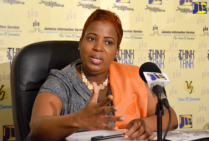 Acting Permanent Secretary in the Ministry of Culture, Gender, Entertainment and Sport, Dr. Janice Lindsay, addresses a JIS Think Tank on May 18. 