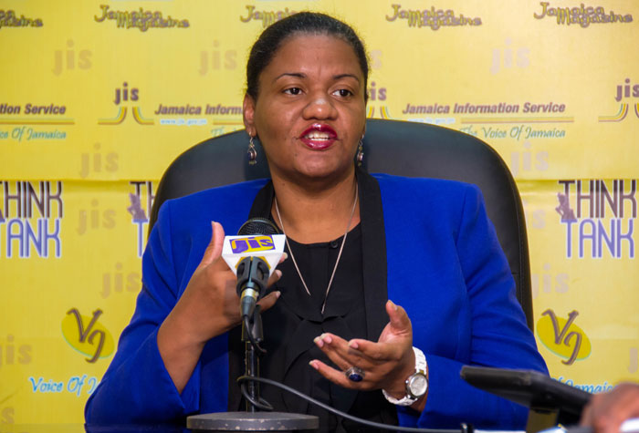 Legal Officer at the Forestry Department, Rainee Oliphant,  addresses a recent JIS Think Tank.
