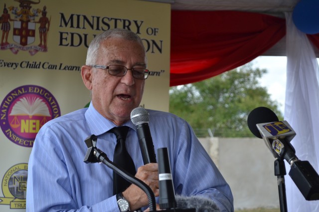 Education Minister, Hon. Rev. Ronald Thwaites, addressing Friday’s (February 12) Memorandum of Understanding (MoU) signing and groundbreaking ceremony for the construction of an infant academy for children with learning disabilities and other special needs, at the Sir Clifford Campbell Primary School in Savanna-la-Mar, Westmoreland, by charitable organization, the Rockhouse Foundation.
