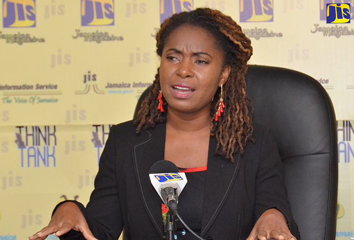 Assistant Business Advisory Services Manager at the Jamaica Business Development Corporation (JBDC), Keera Walters, speaking at a JIS Think Tank session at the agency’s headquarters on Wednesday (October 19) about Medium, Small and Micro Enterprises (MSMEs).